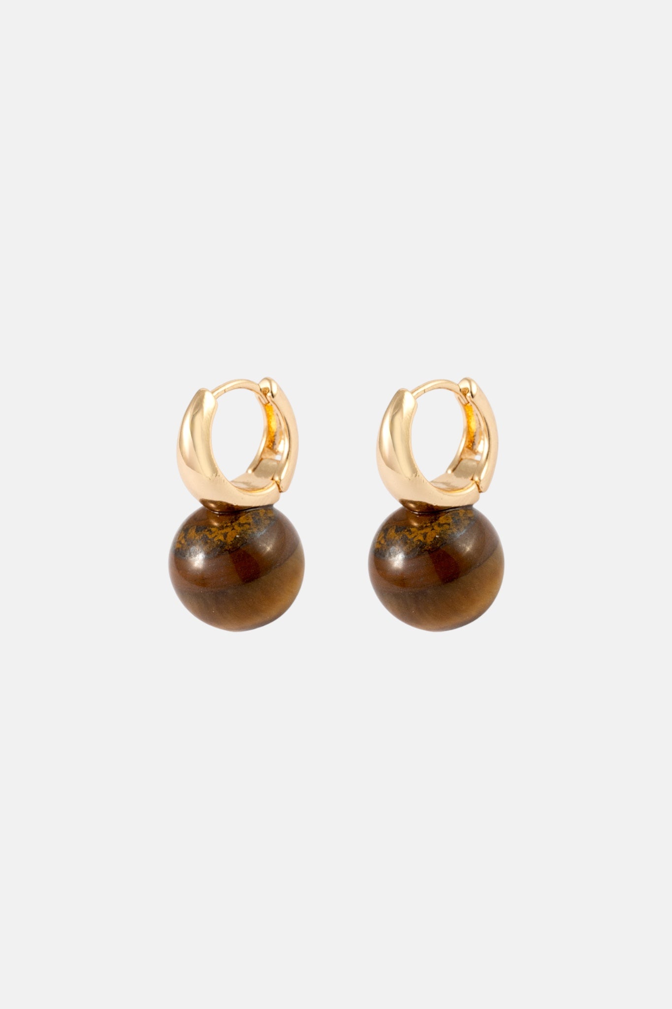 GOLD BROWN TIGERS EYE BALL HUGGIE HOOPS