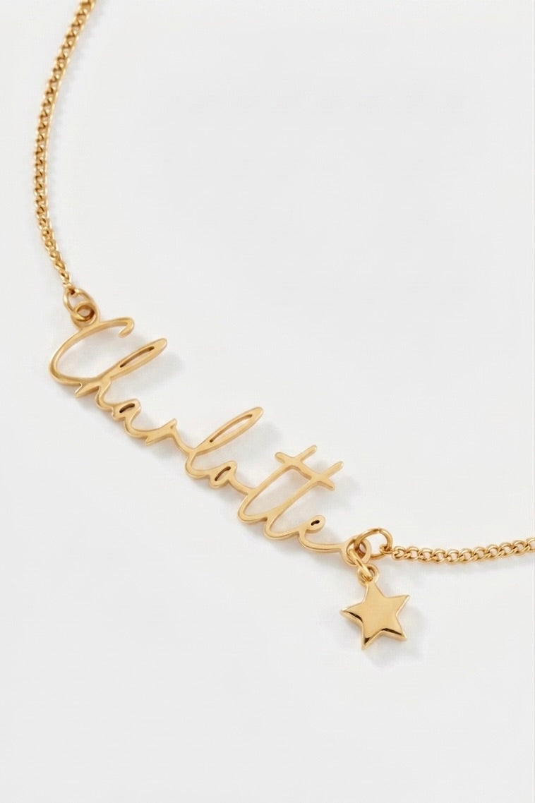 WATERPROOF GOLD CUSTOM NAME AND CHARM NECKLACE