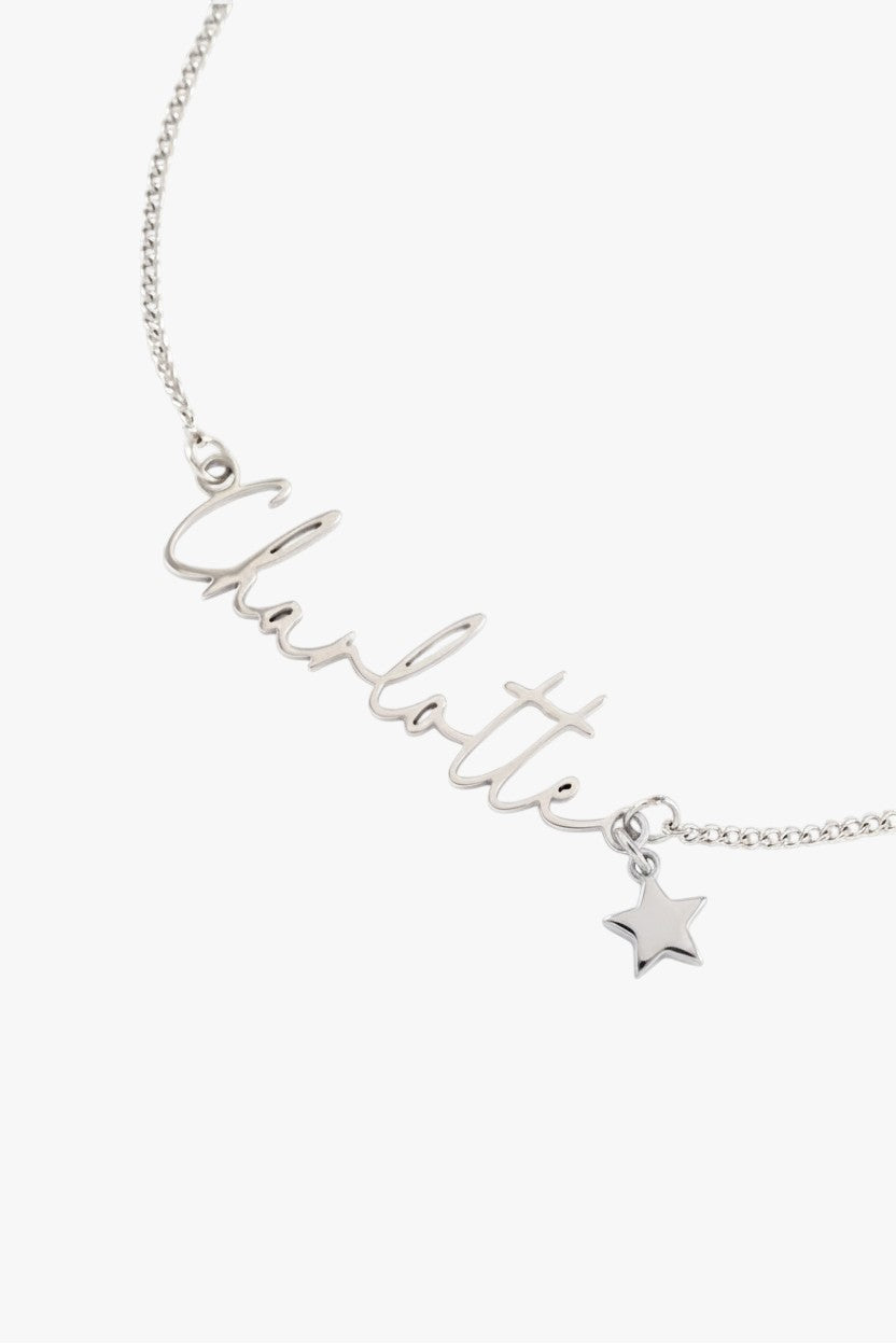 WATERPROOF SILVER CUSTOM NAME AND CHARM NECKLACE