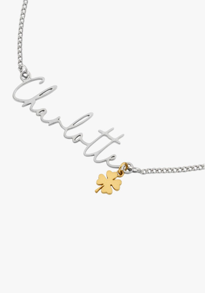 WATERPROOF SILVER CUSTOM NAME AND CHARM NECKLACE
