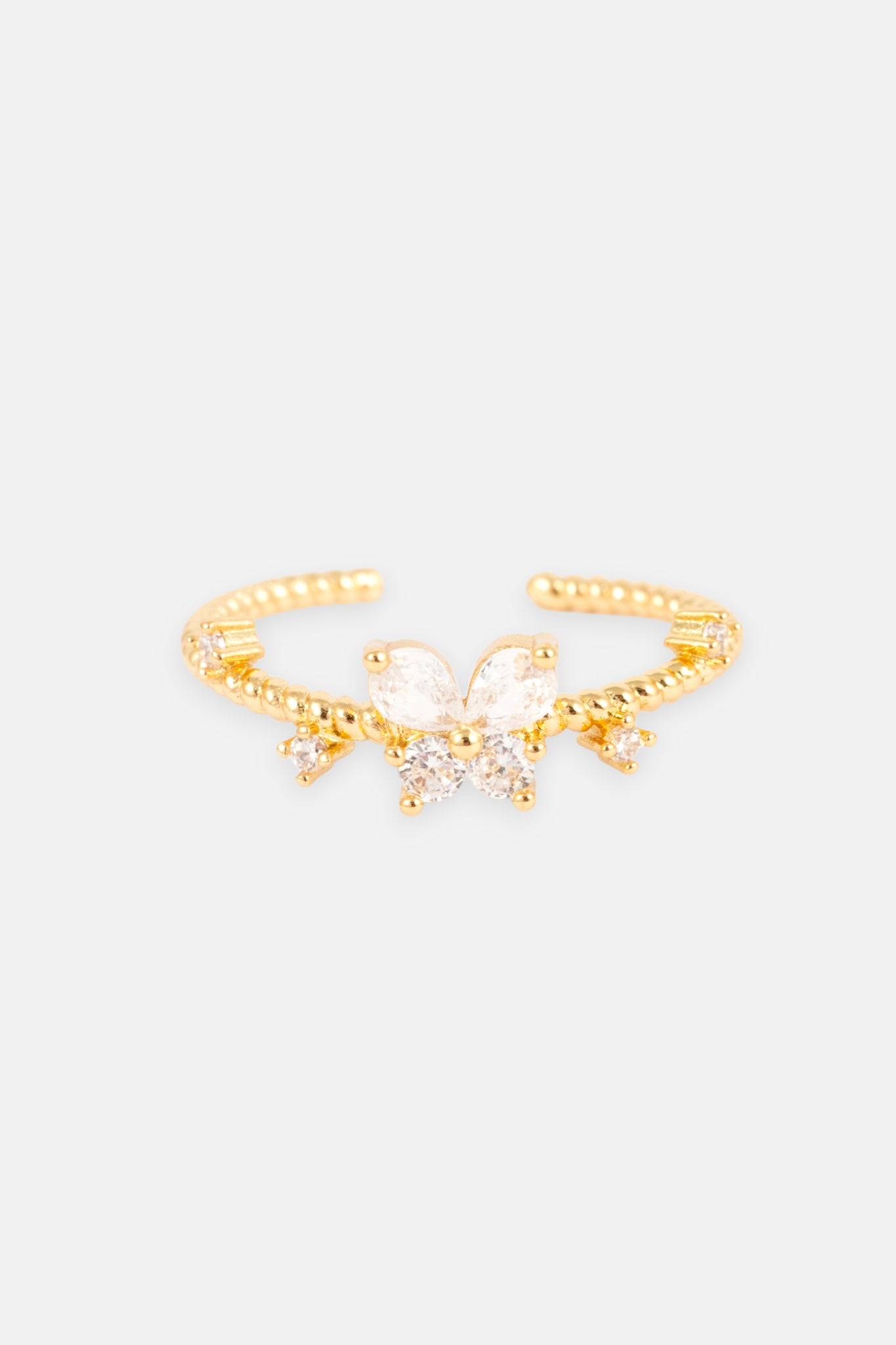 GOLD CUBIC ZIRCONIA BUTTERFLY ADJUSTABLE RING