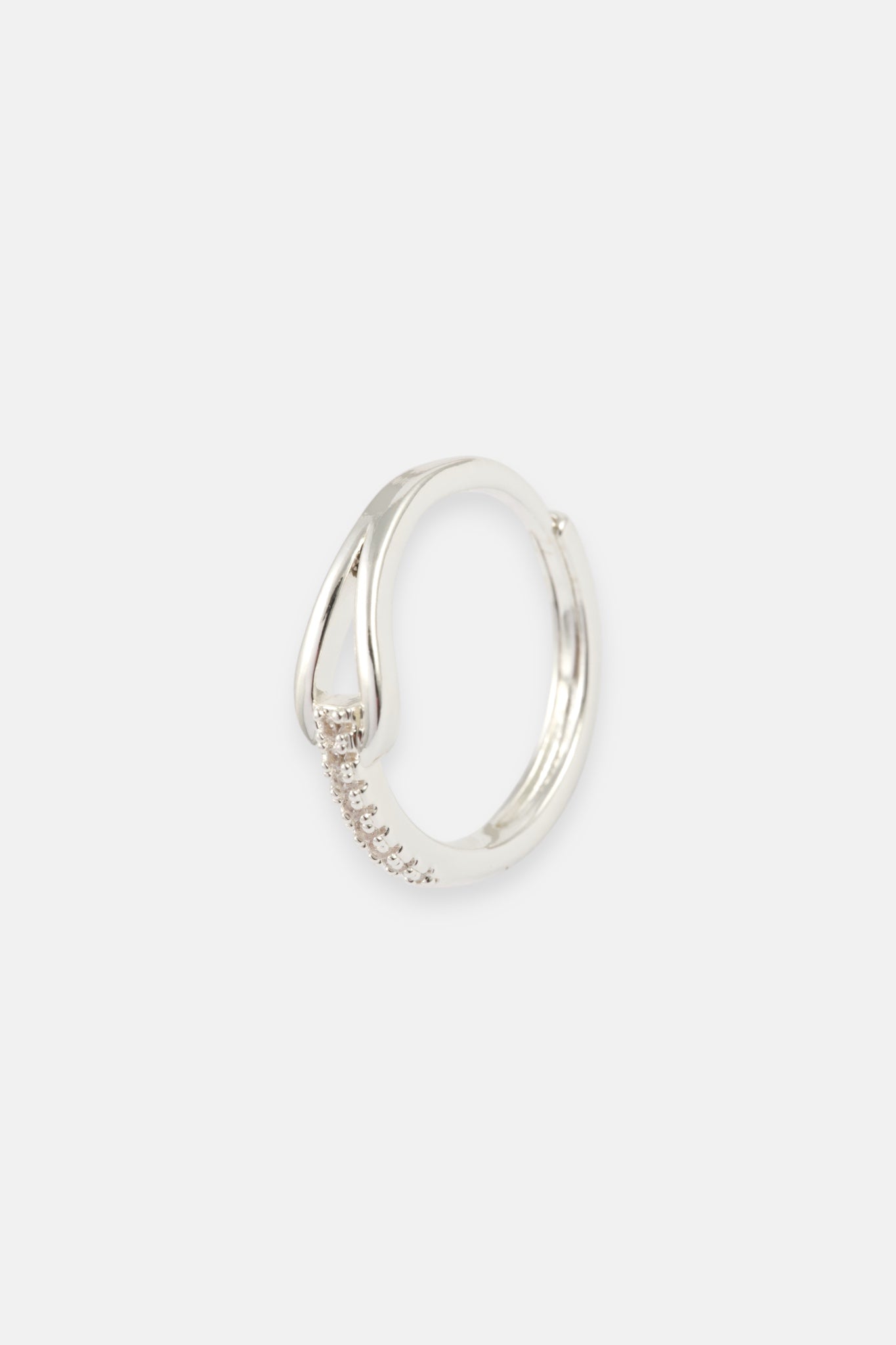 SILVER CZ PAVE LINK ADJUSTABLE RING