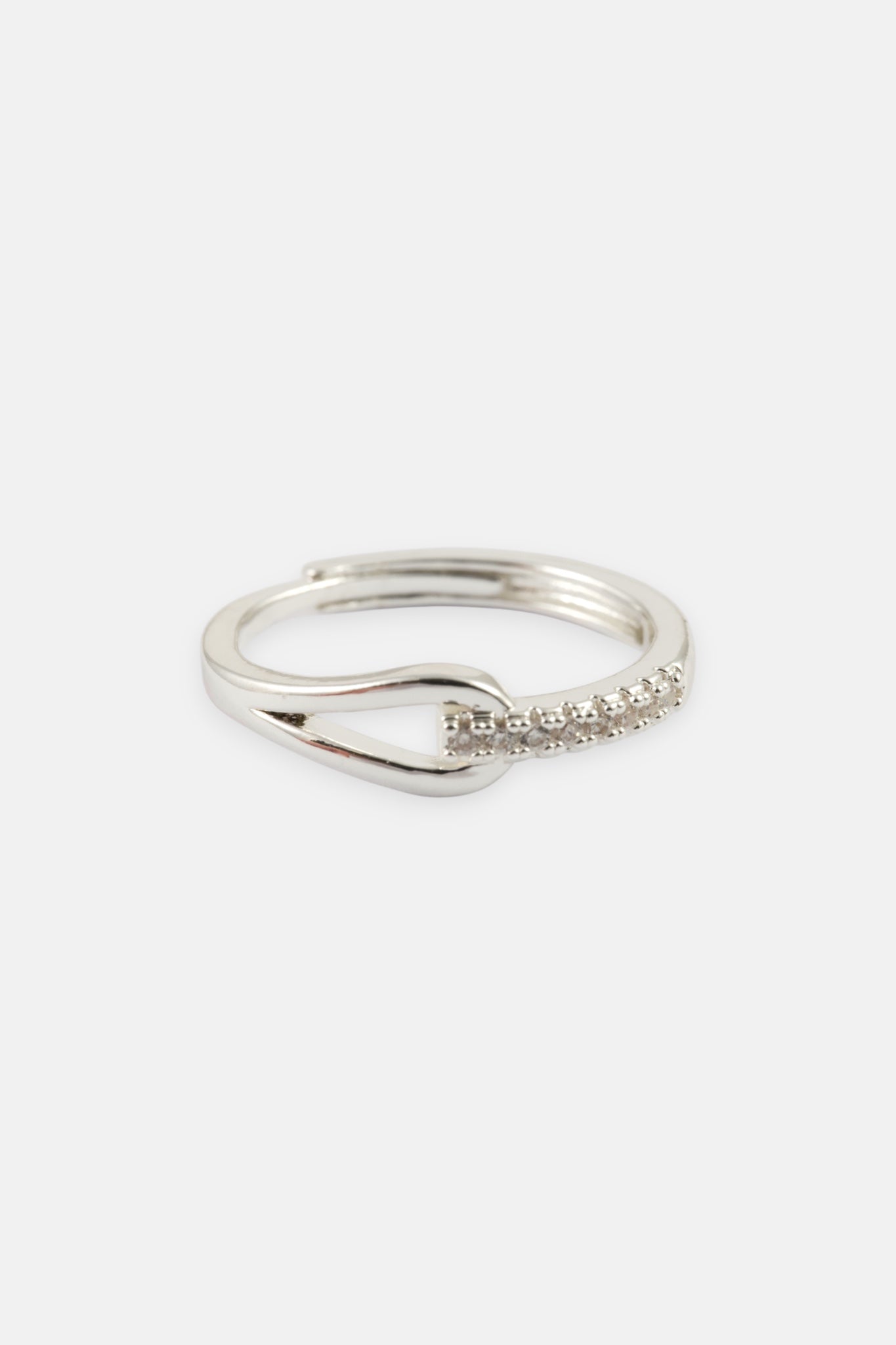SILVER CZ PAVE LINK ADJUSTABLE RING