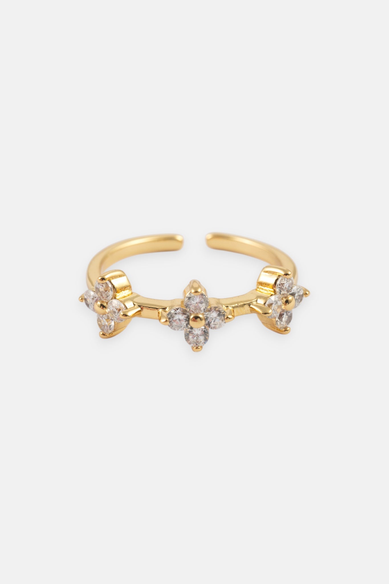 GOLD CZ FLOWER STATION ADJUSTABLE RING