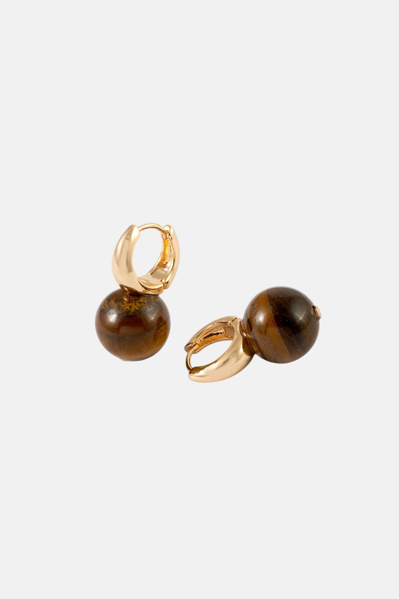 GOLD BROWN TIGERS EYE BALL HUGGIE HOOPS