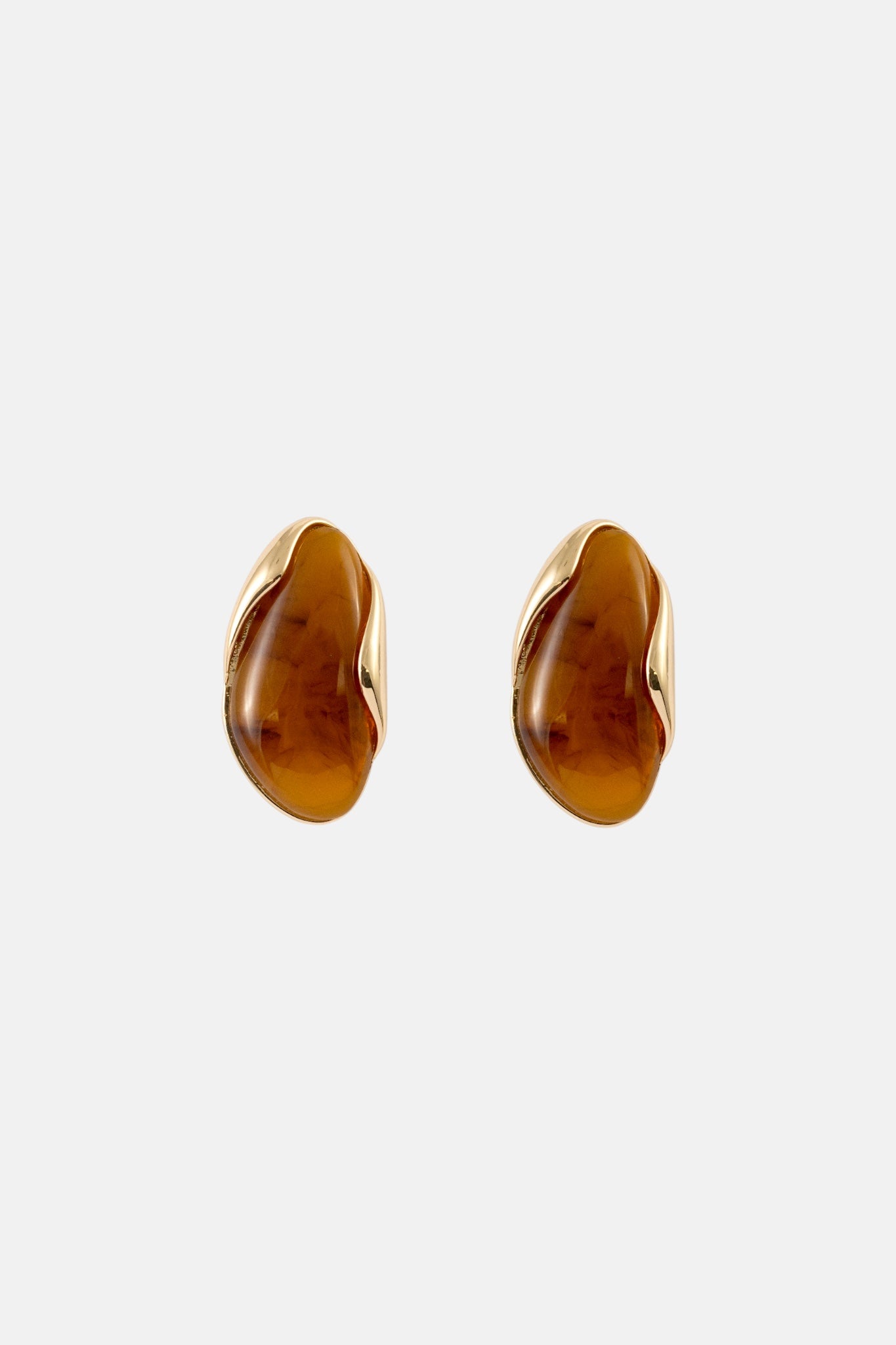 GOLD BROWN RESIN INSET LARGE STUD EARRING