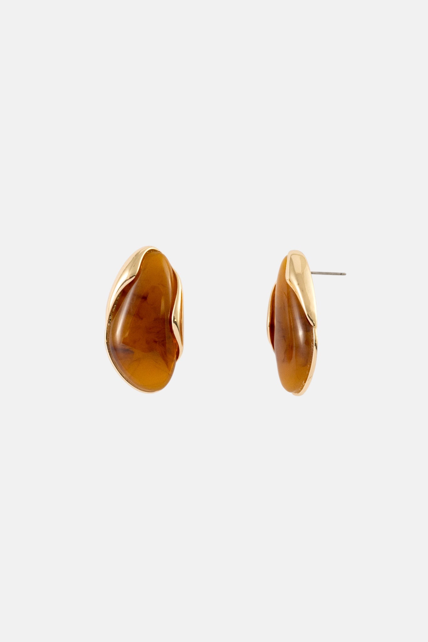 GOLD BROWN RESIN INSET LARGE STUD EARRING