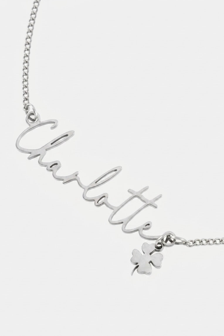 WATERPROOF SILVER CUSTOM NAME AND CHARM NECKLACE